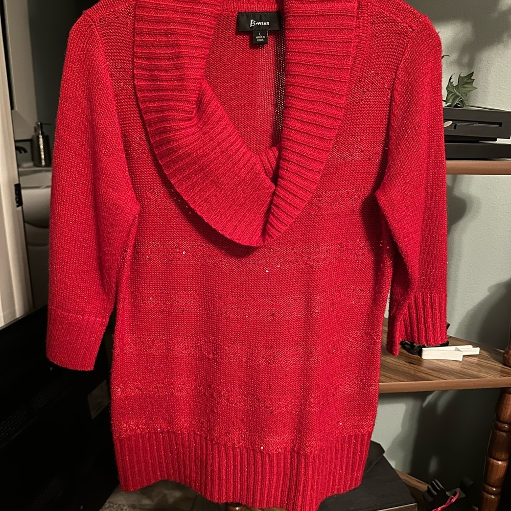 Red Women's Cowl Neck Sweater